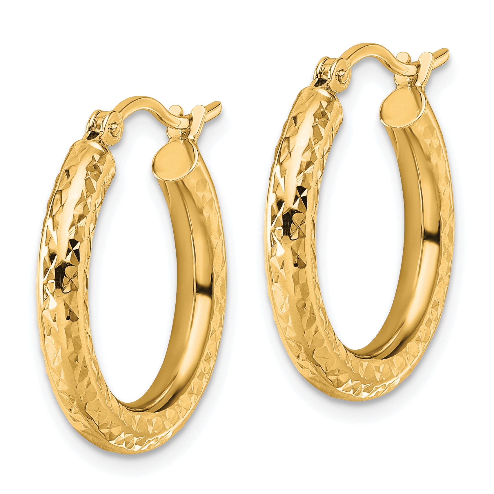 14k Diamond-cut 3mm Round Hoop Earrings Secondary image