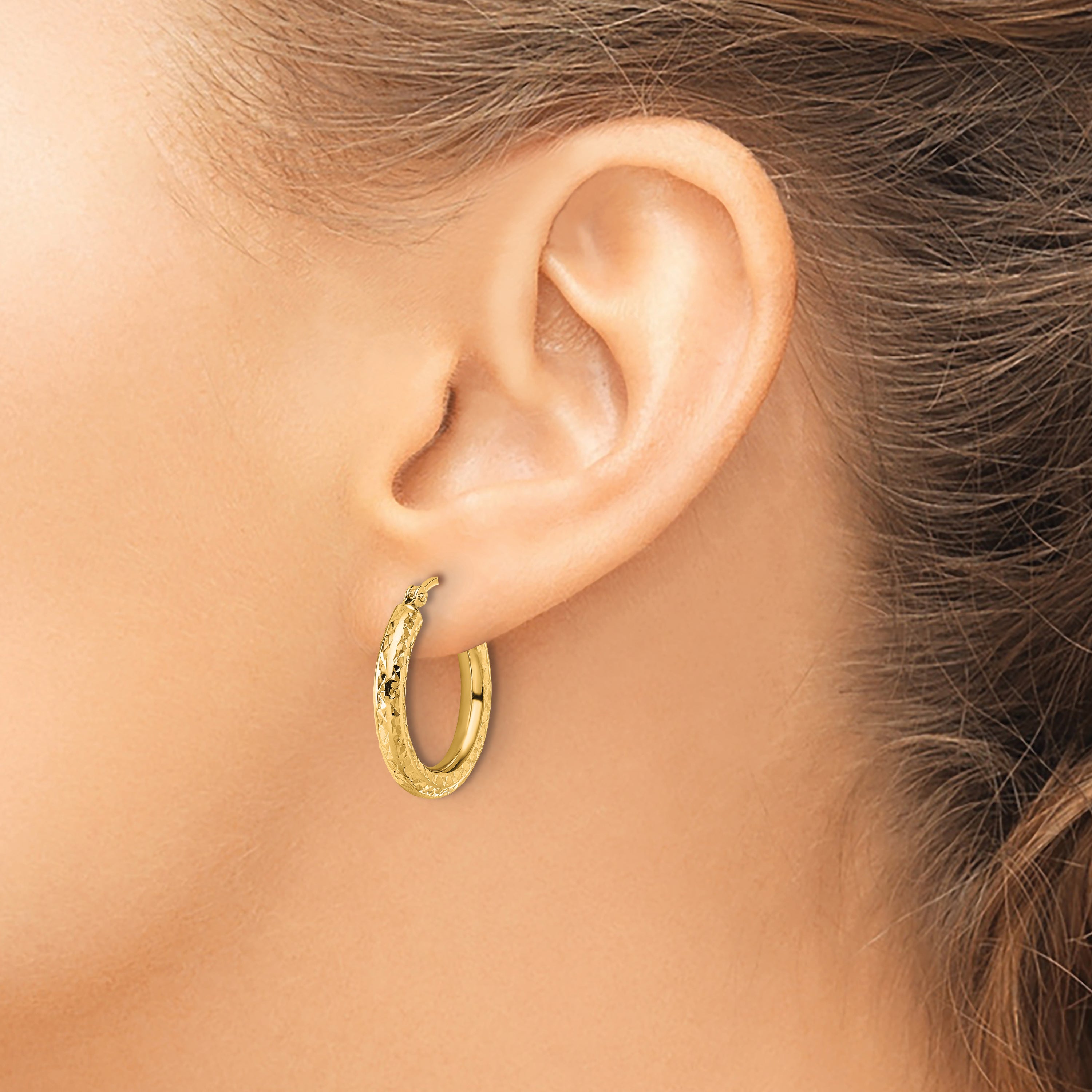 14k Diamond-cut 3mm Round Hoop Earrings