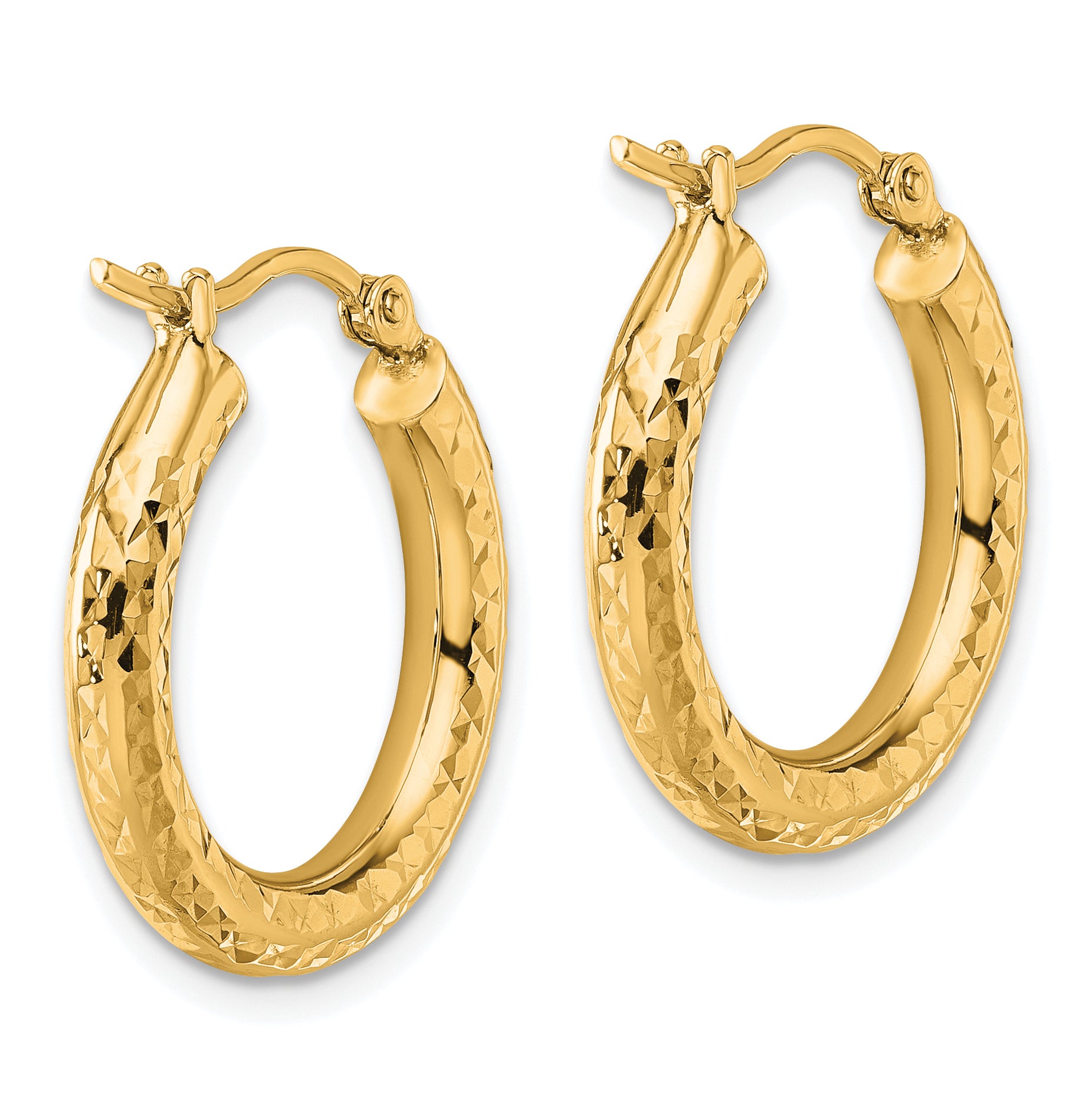 14k Diamond-cut 3mm Round Hoop Earrings
