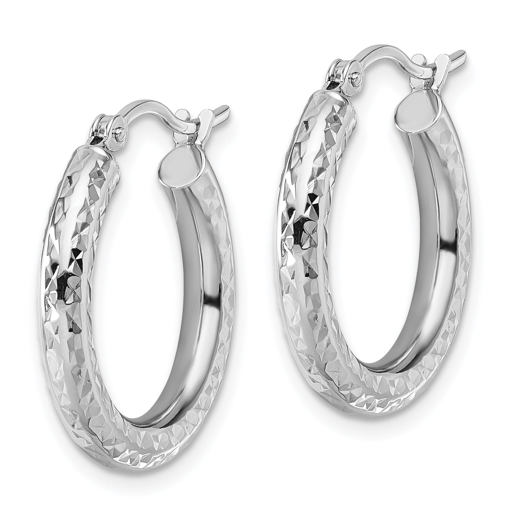 14k White Gold Diamond-cut 3mm Round Hoop Earrings Secondary image