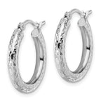 14k White Gold Diamond-cut 3mm Round Hoop Earrings