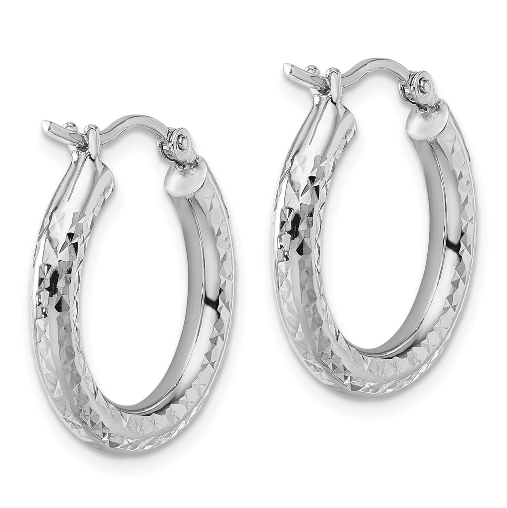 14k White Gold Diamond-cut 3mm Round Hoop Earrings