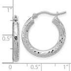 14k White Gold Diamond-cut 3mm Round Hoop Earrings