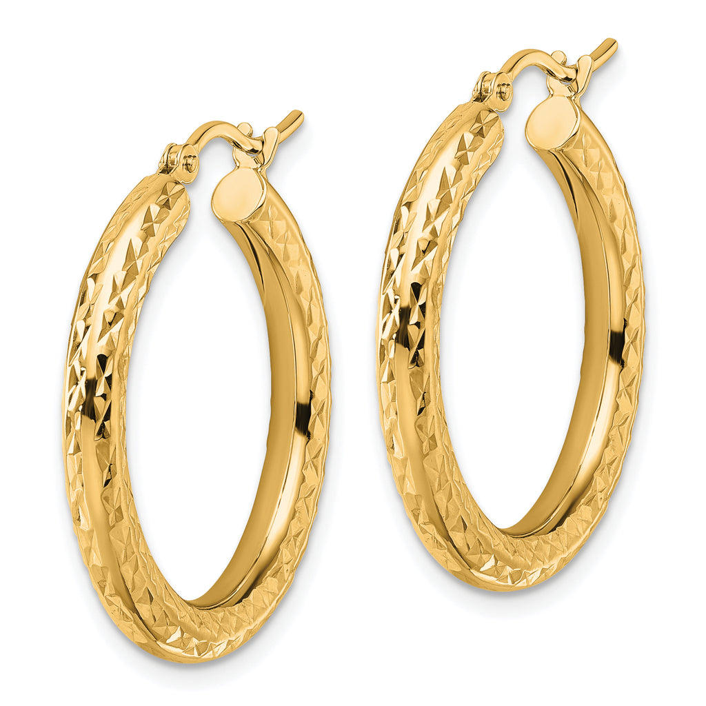 14k Diamond-cut 3mm Round Hoop Earrings