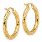 14k Diamond-cut 3mm Round Hoop Earrings