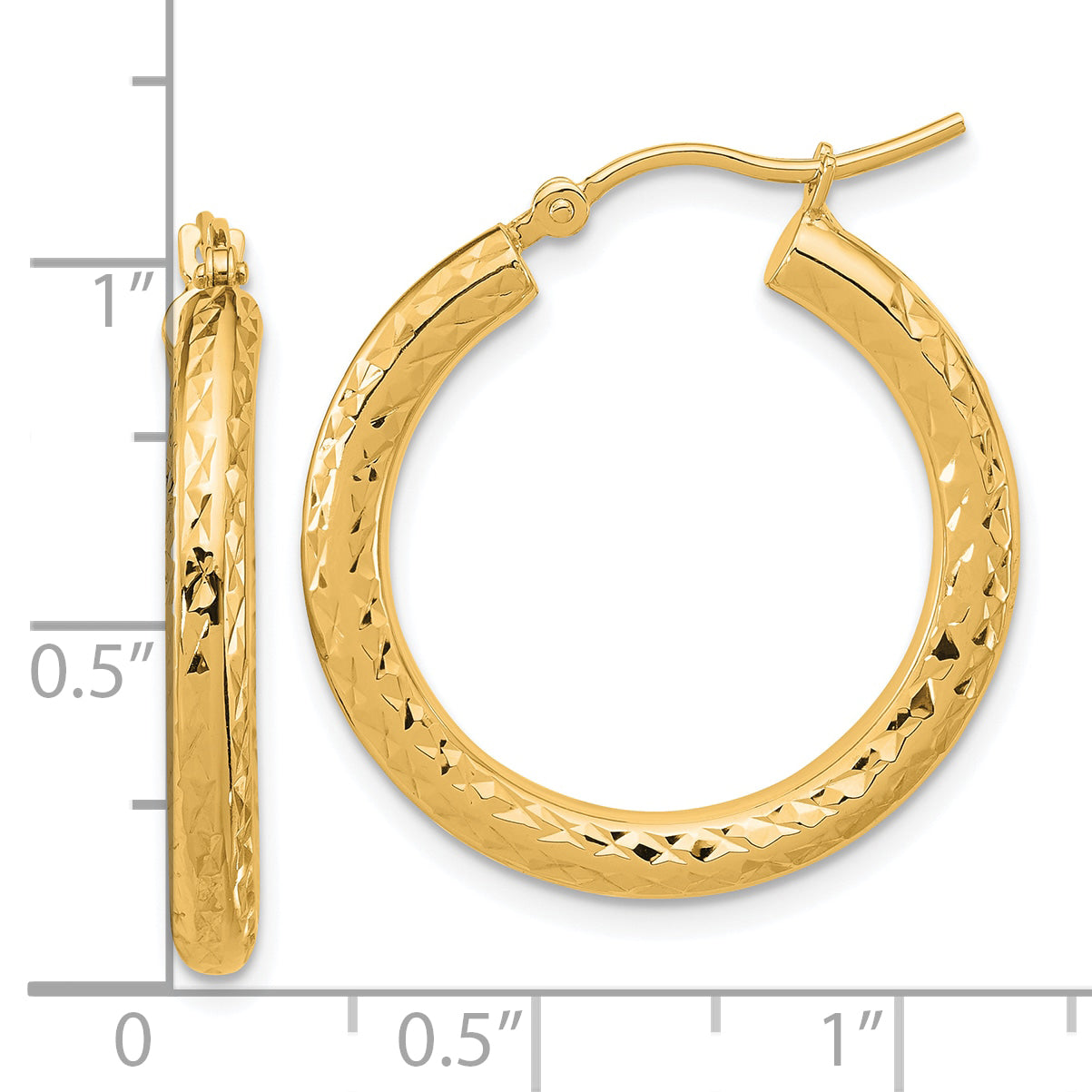 14k Diamond-cut 3mm Round Hoop Earrings