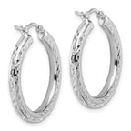 14k White Gold Diamond-cut 3mm Round Hoop Earrings