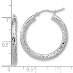 14k White Gold Diamond-cut 3mm Round Hoop Earrings