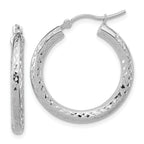 14k White Gold Diamond-cut 3mm Round Hoop Earrings
