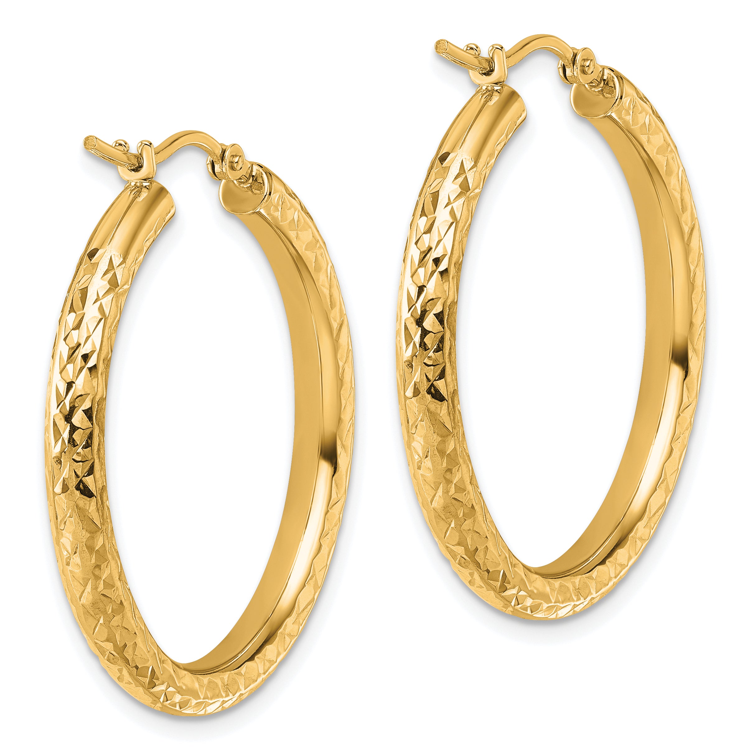 14k Diamond-cut 3mm Round Hoop Earrings