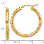 14k Diamond-cut 3mm Round Hoop Earrings