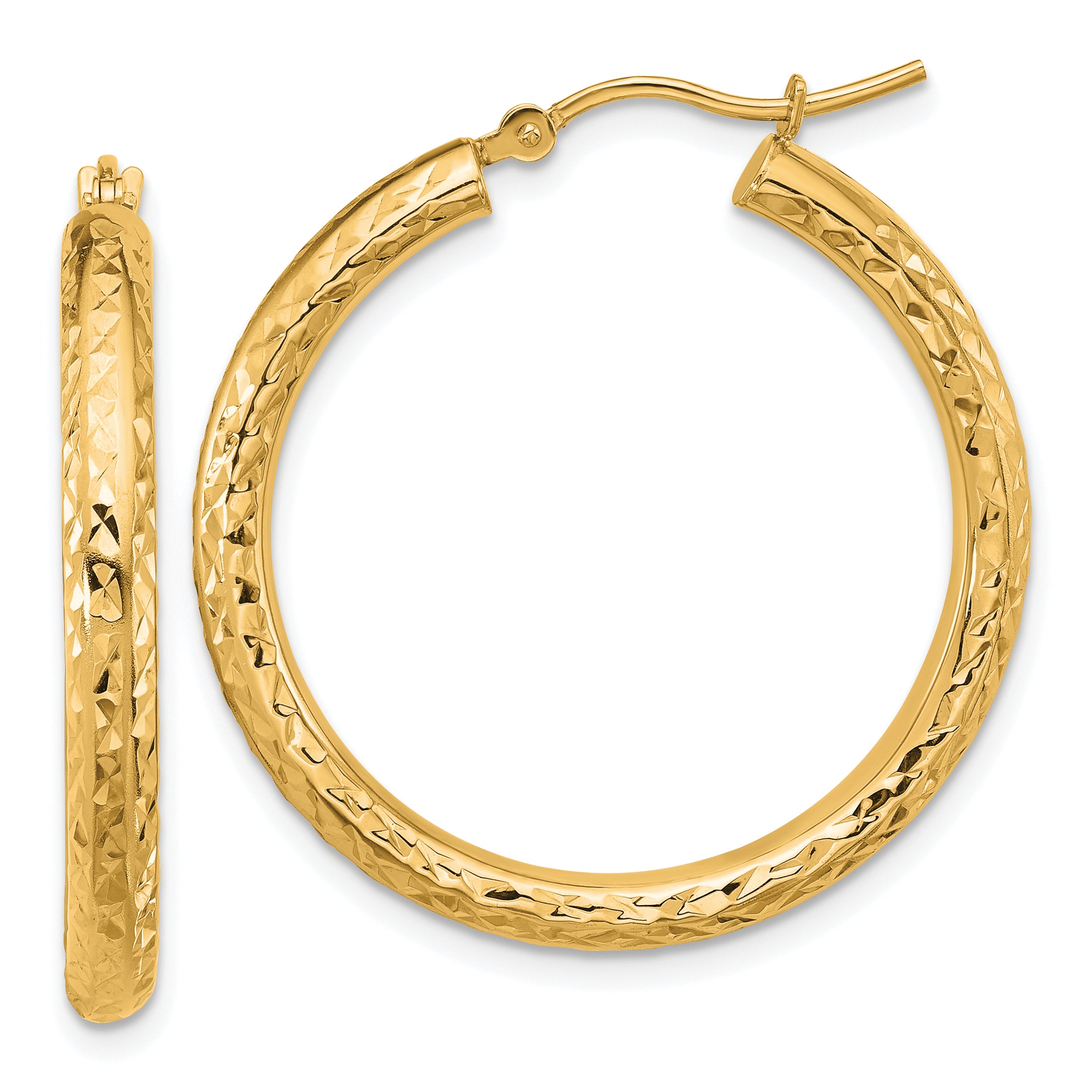 14k Diamond-cut 3mm Round Hoop Earrings Main image