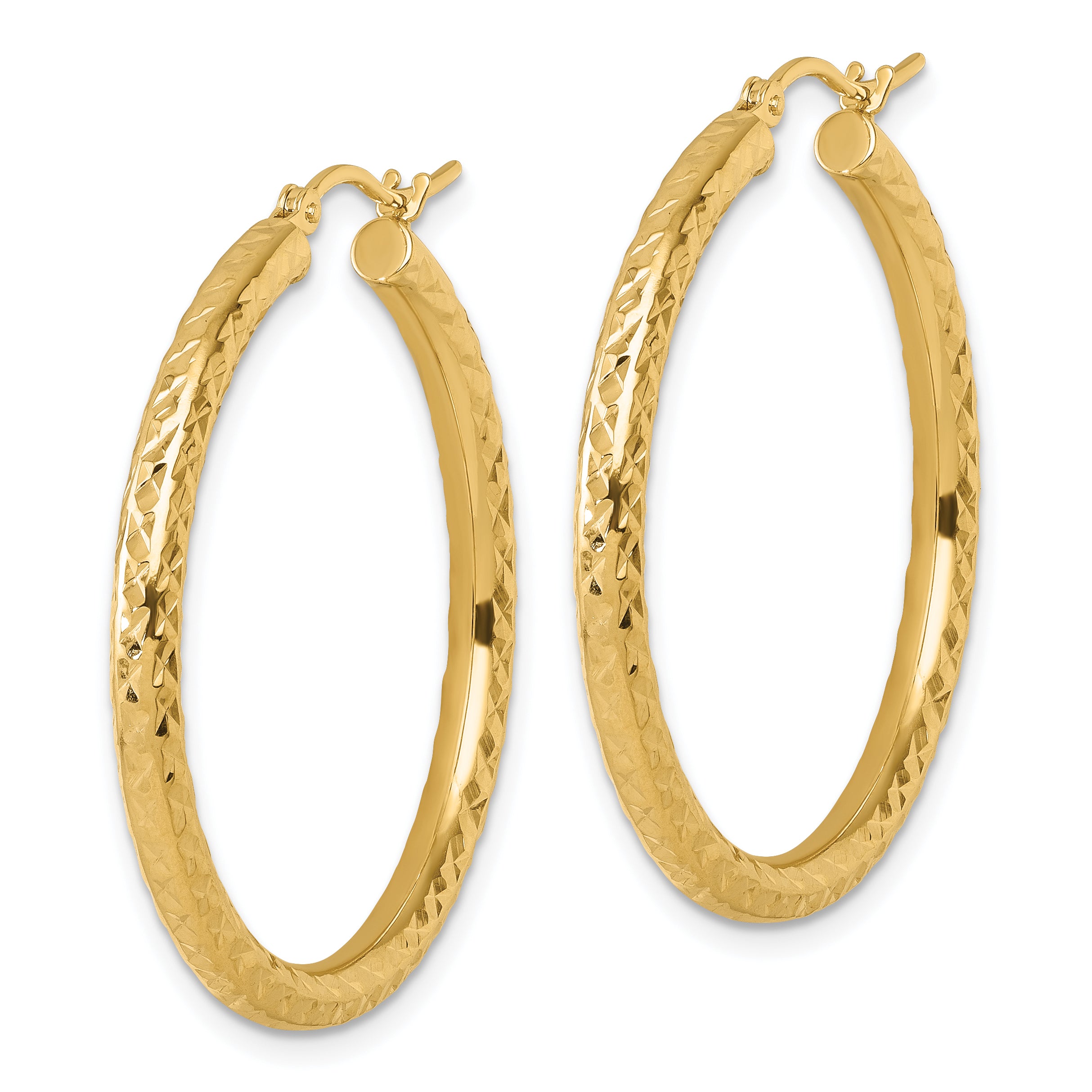 14k Diamond-cut 3mm Round Hoop Earrings Secondary image