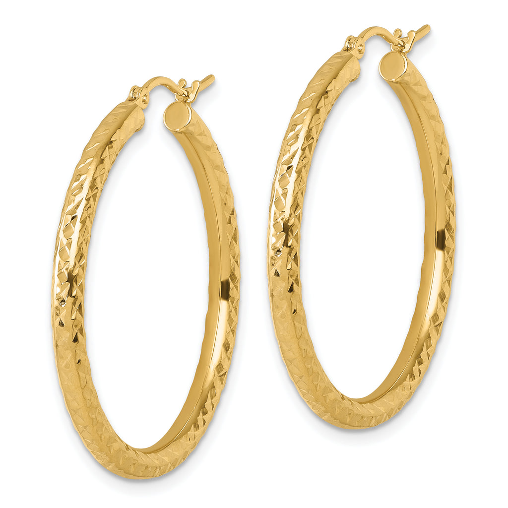 14k Diamond-cut 3mm Round Hoop Earrings