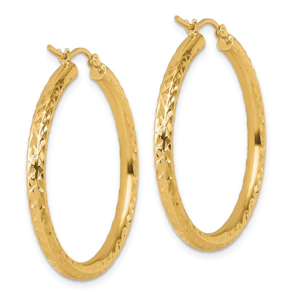 14k Diamond-cut 3mm Round Hoop Earrings