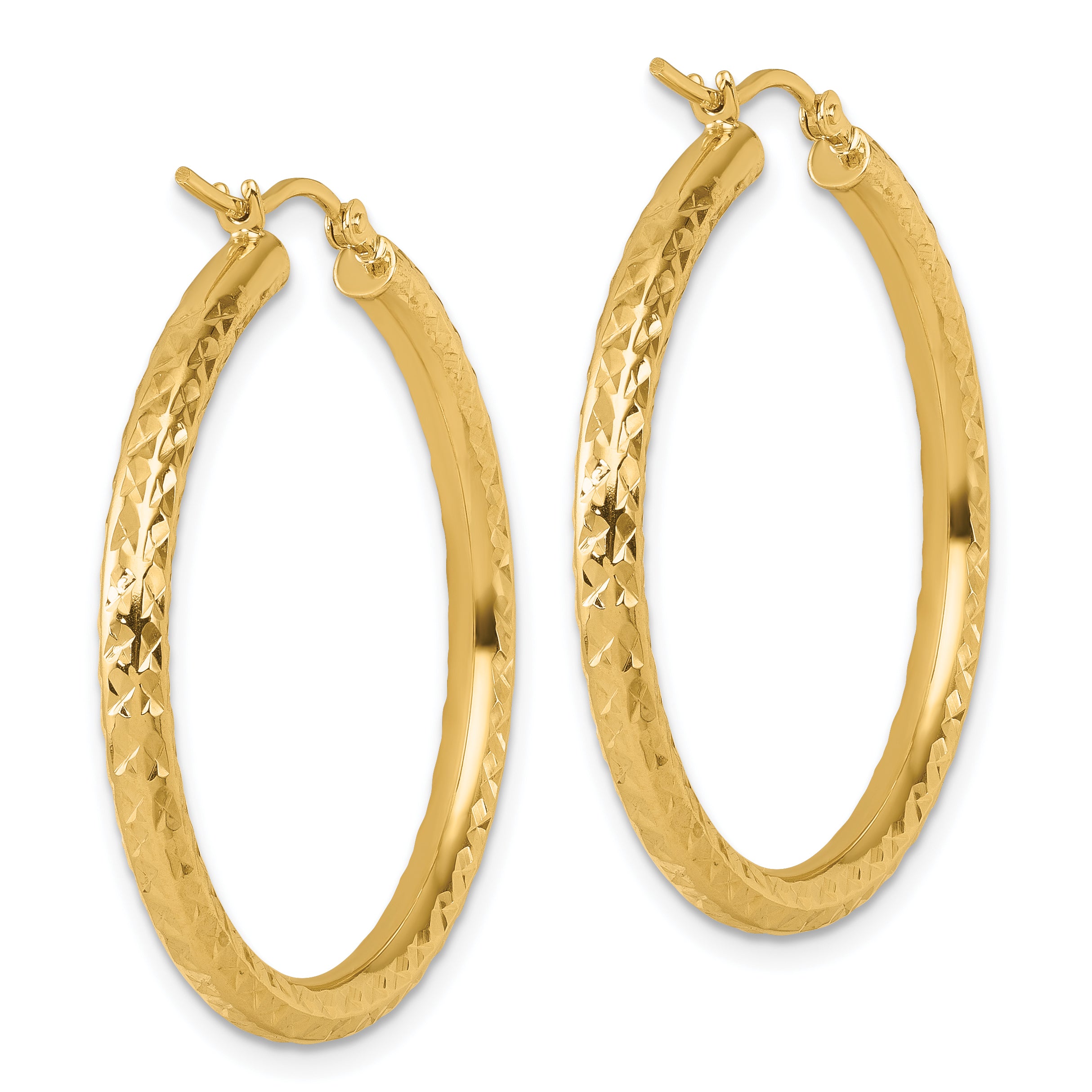 14k Diamond-cut 3mm Round Hoop Earrings