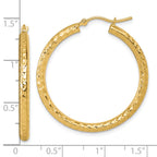 14k Diamond-cut 3mm Round Hoop Earrings