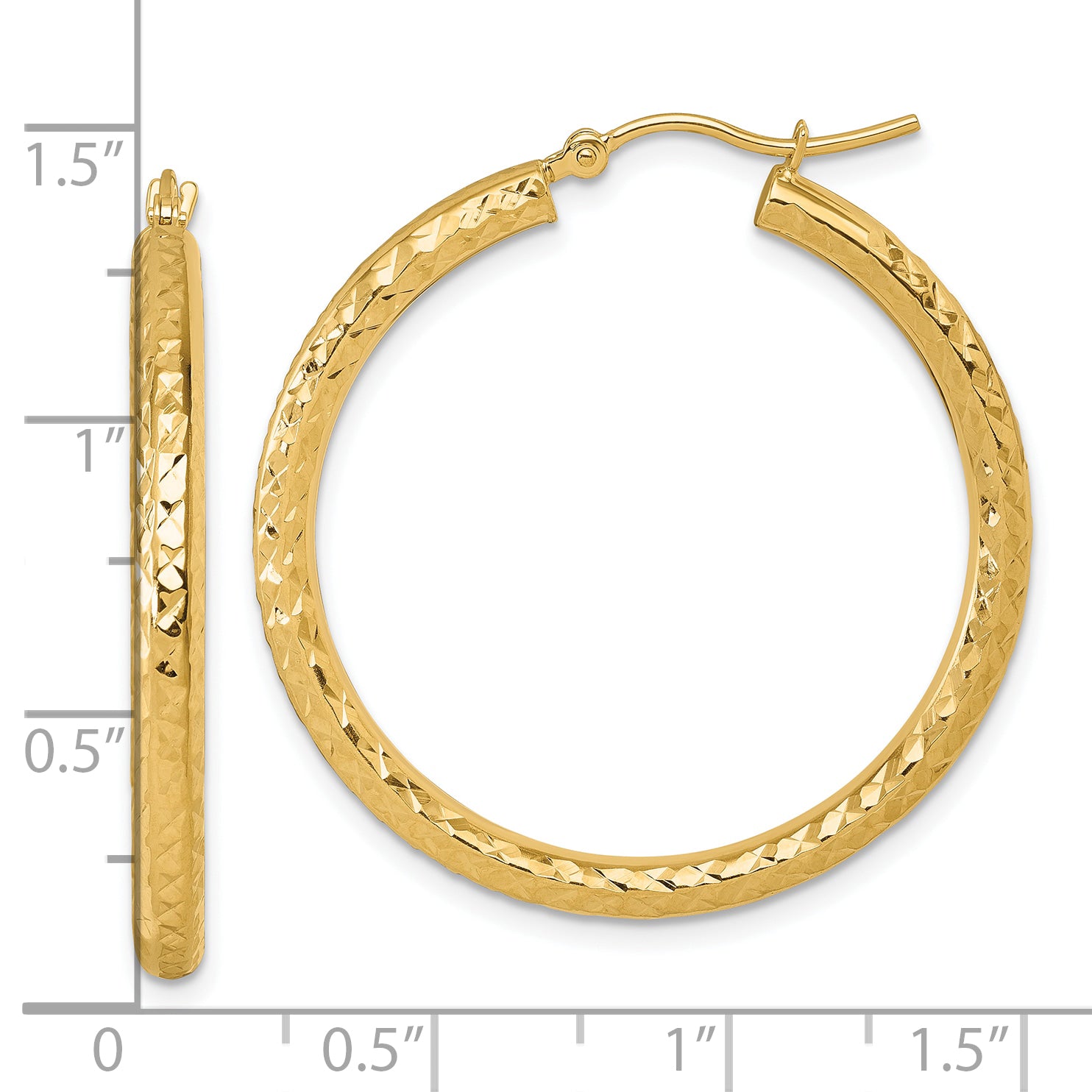 14k Diamond-cut 3mm Round Hoop Earrings