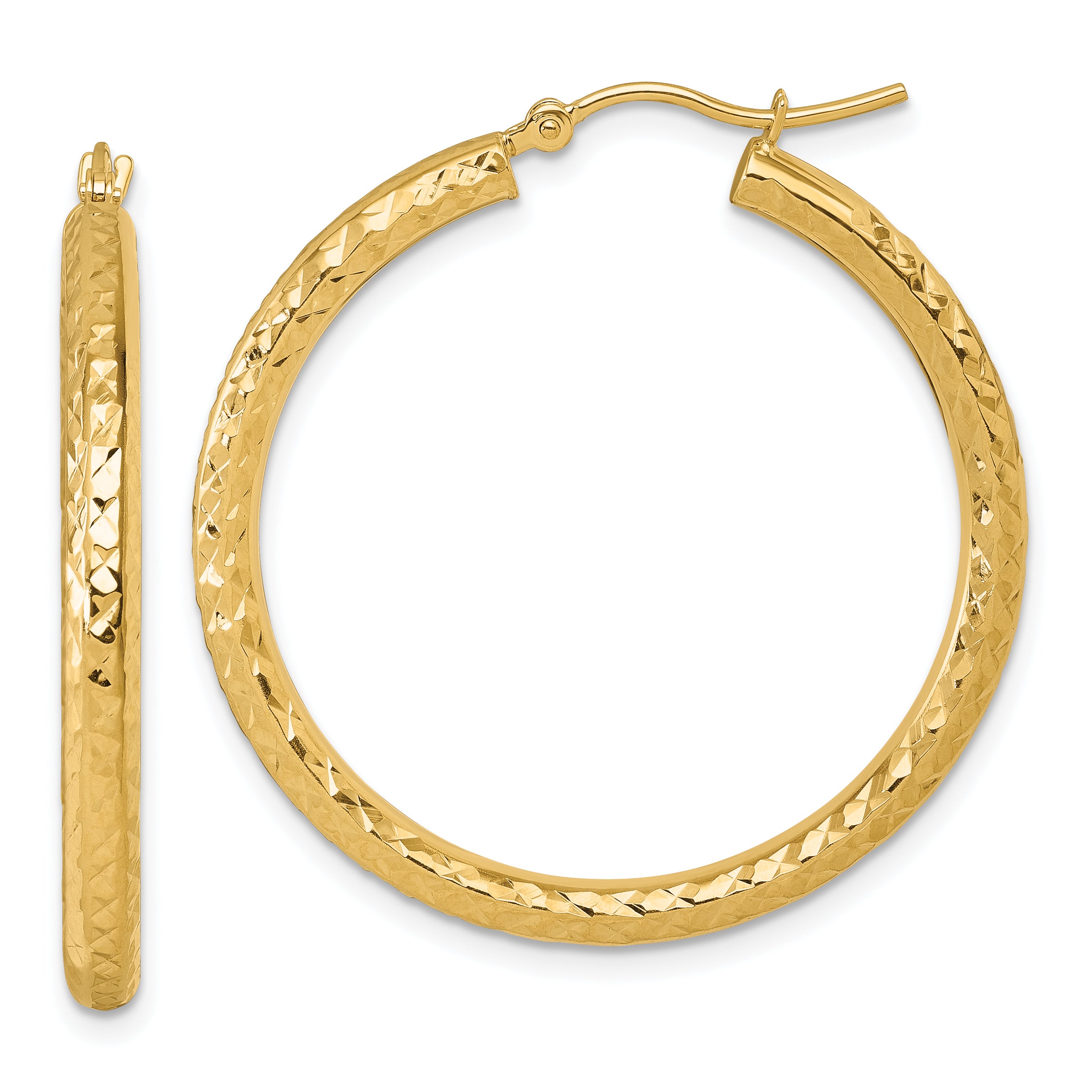 14k Diamond-cut 3mm Round Hoop Earrings Main image