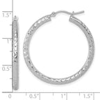14k White Gold Diamond-cut 3mm Round Hoop Earrings