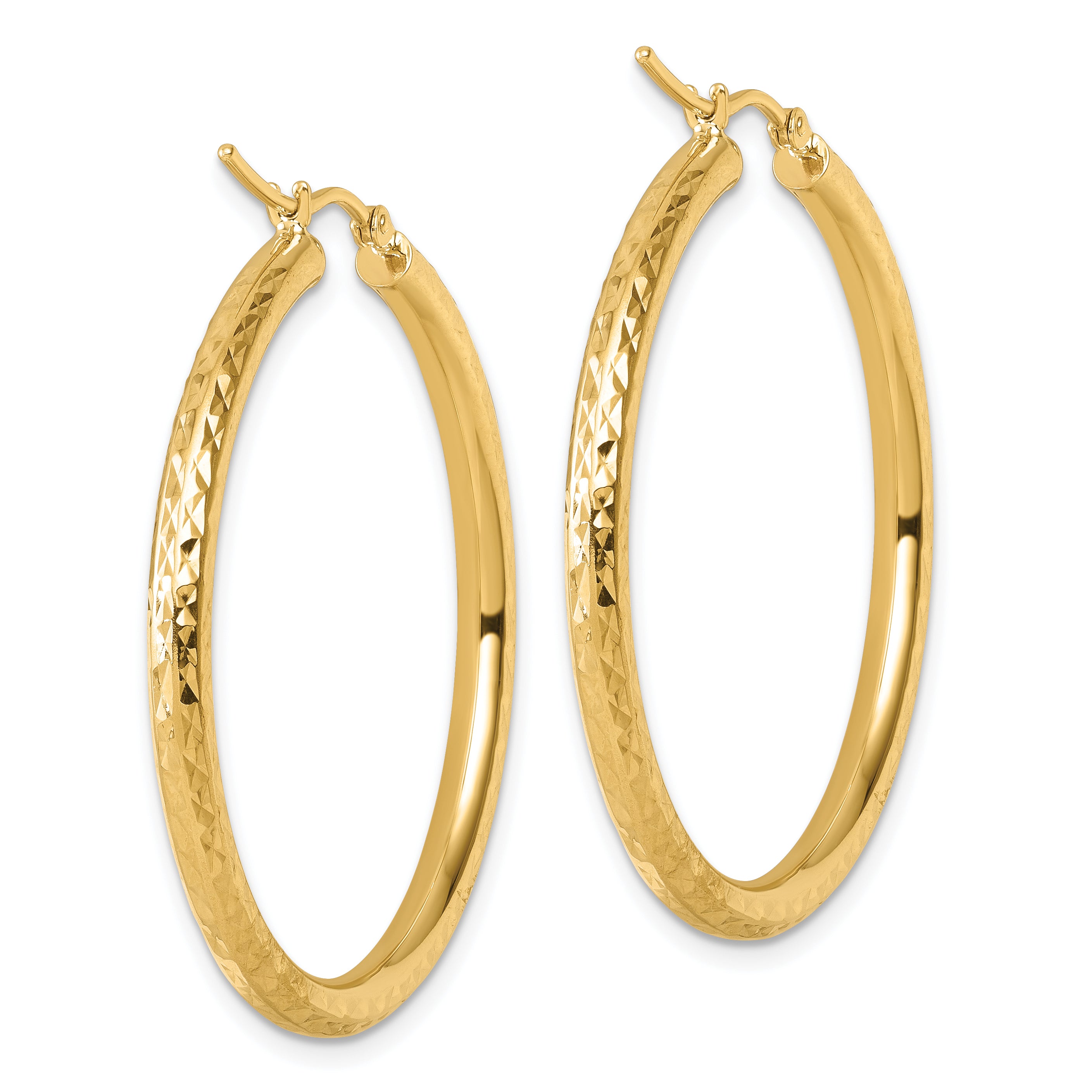 14k Diamond-cut 3mm Round Hoop Earrings
