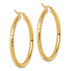 14k Diamond-cut 3mm Round Hoop Earrings