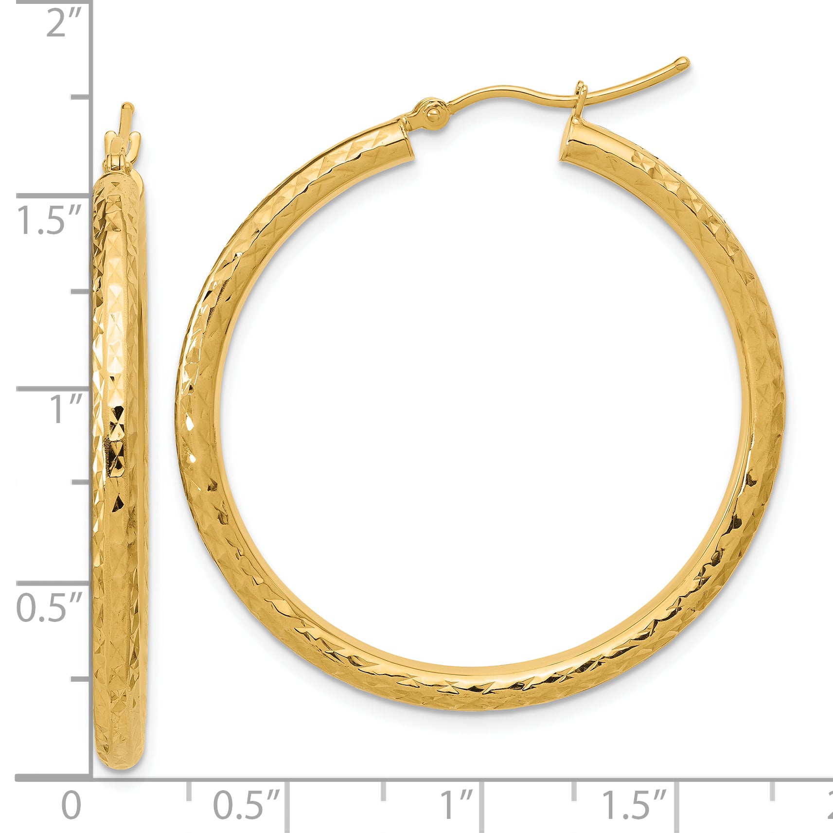 14k Diamond-cut 3mm Round Hoop Earrings