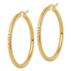14k Diamond-cut 3mm Round Hoop Earrings