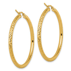 14k Diamond-cut 3mm Round Hoop Earrings
