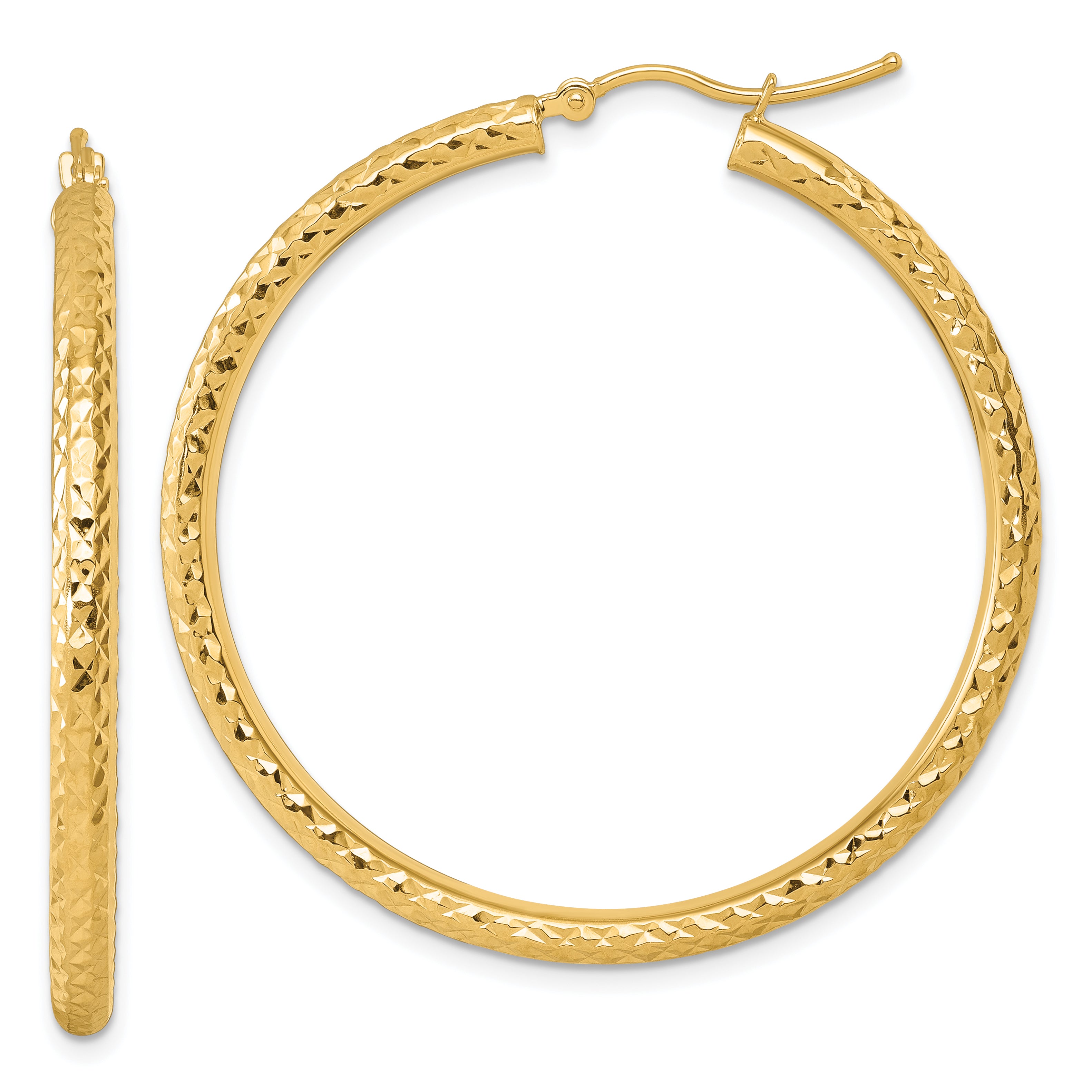 14k Diamond-cut 3mm Round Hoop Earrings