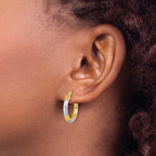 14k with Rhodium Diamond Cut 3mm Hoop Earrings