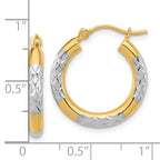 14k with Rhodium Diamond Cut 3mm Hoop Earrings