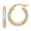 14k with Rhodium Diamond Cut 3mm Hoop Earrings