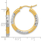 14k with Rhodium Diamond Cut 3mm Hoop Earrings