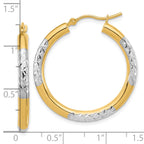14k with Rhodium Diamond Cut 3mm Hoop Earrings