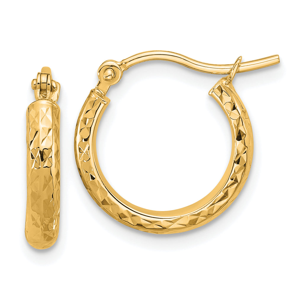 14k Diamond-cut 2.8x15mm Hollow Hoop Earrings