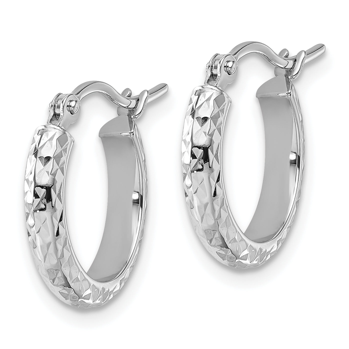 14k White Gold D/C 2.8x15mm Hollow Hoop Earrings Secondary image