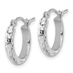14k White Gold D/C 2.8x15mm Hollow Hoop Earrings