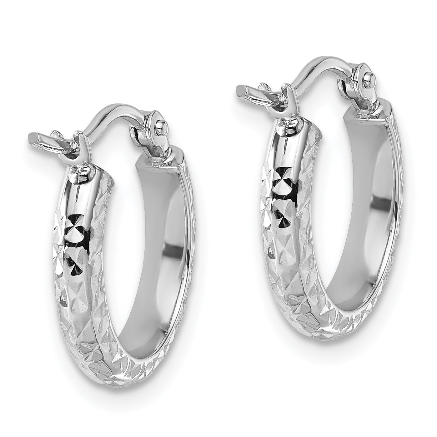 14k White Gold D/C 2.8x15mm Hollow Hoop Earrings