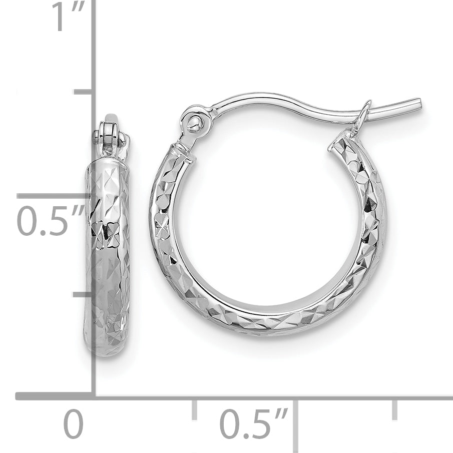 14k White Gold D/C 2.8x15mm Hollow Hoop Earrings