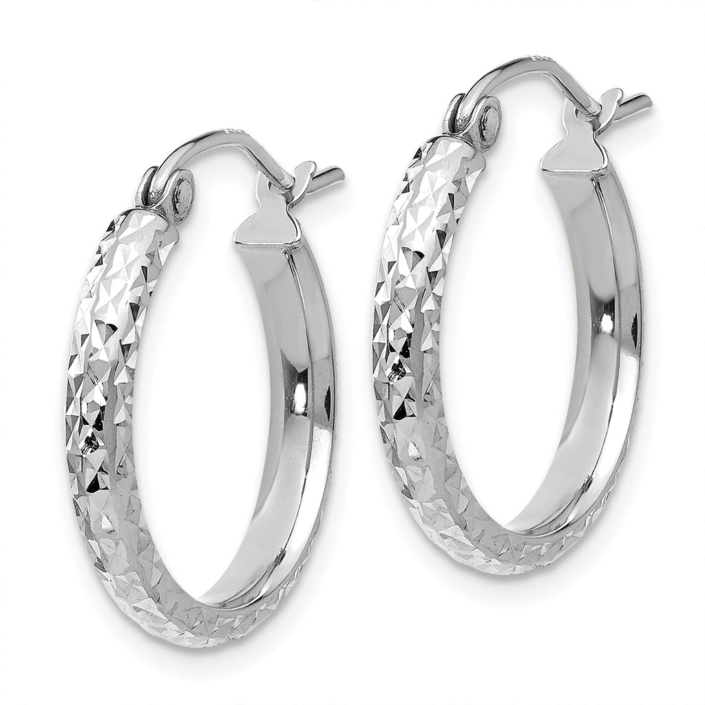 14k White Gold D/C 2.8x18mm Hollow Hoop Earrings