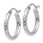 14k White Gold D/C 2.8x18mm Hollow Hoop Earrings