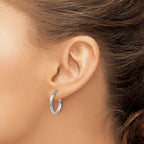 14k White Gold D/C 2.8x18mm Hollow Hoop Earrings