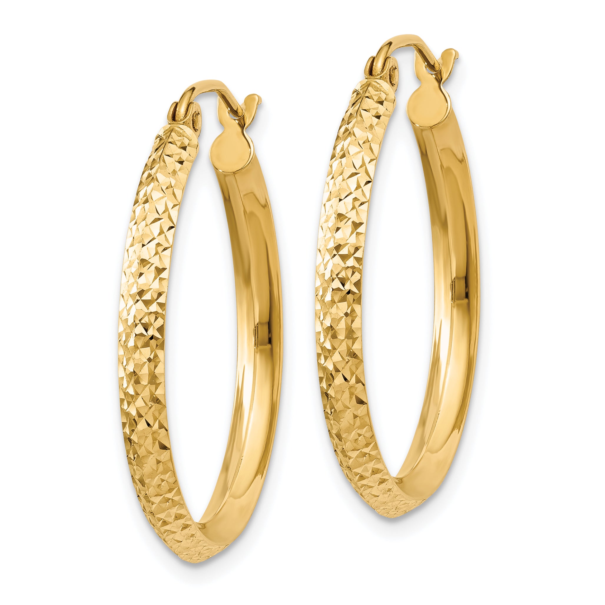 14k Knife Edge D/C 2.5x25mm Hollow Hoop Earrings Secondary image