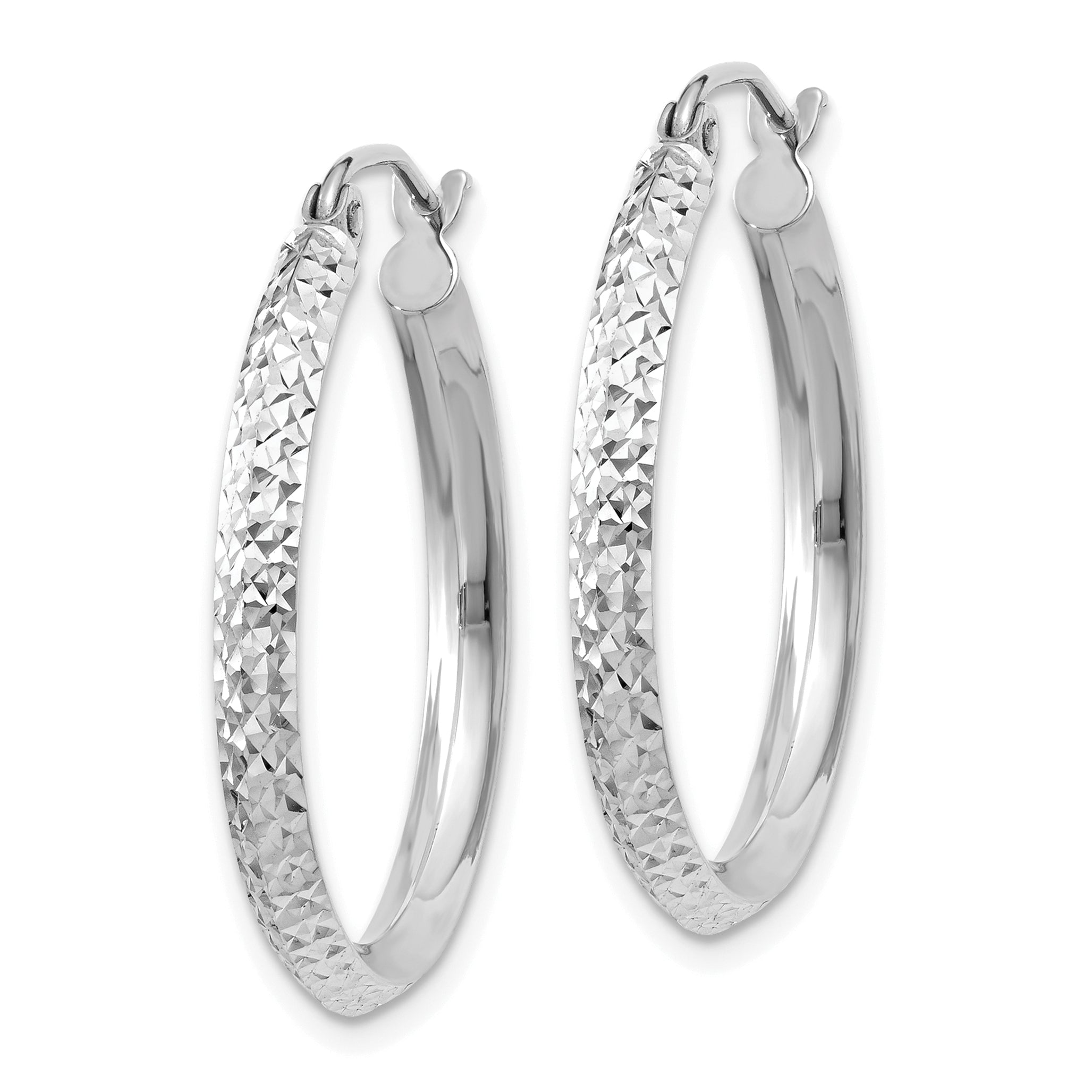 14k White Gold Knife Edge D/C 2.5x25mm Hoop Earrings Secondary image