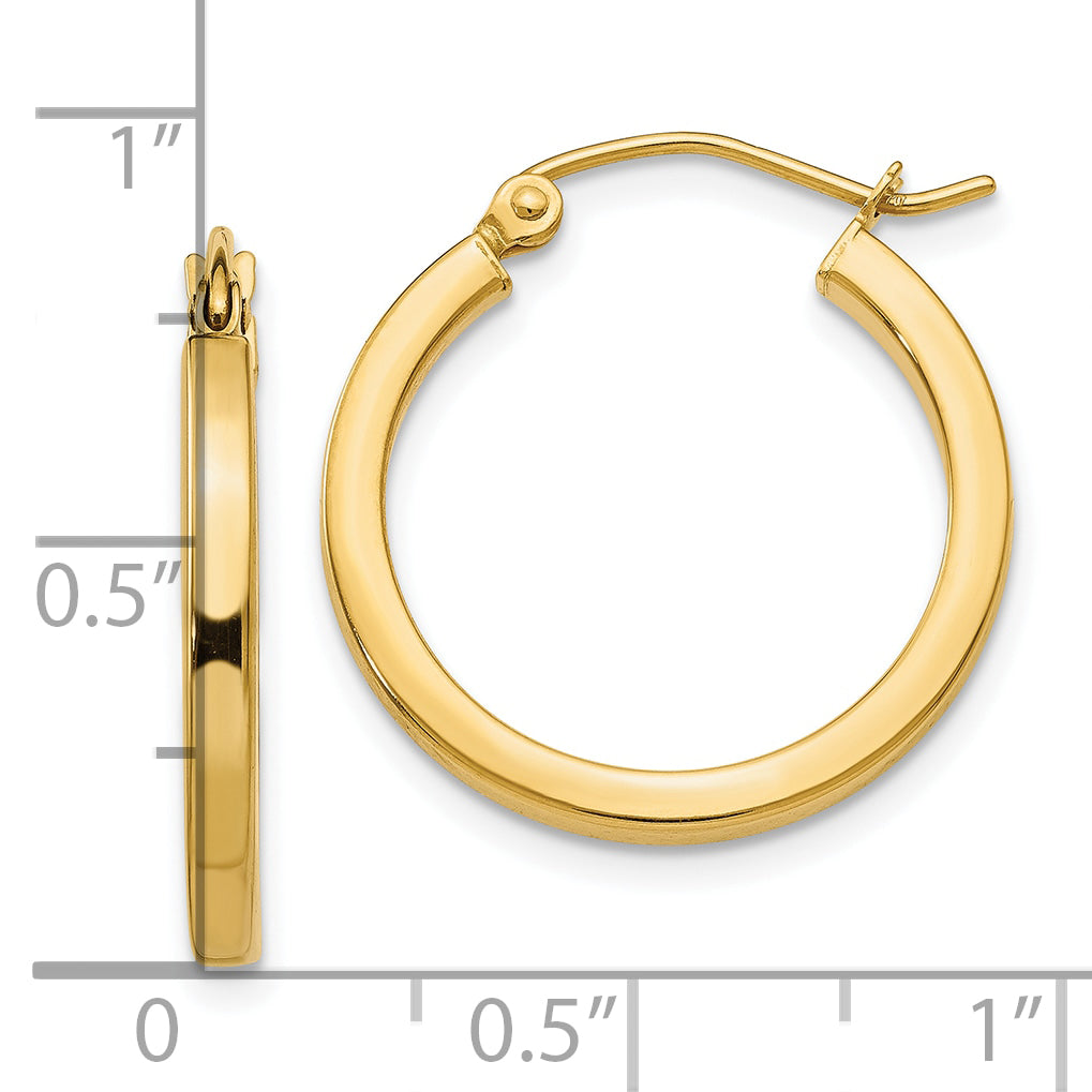 14k 2mm Square Tube Hoop Earrings
