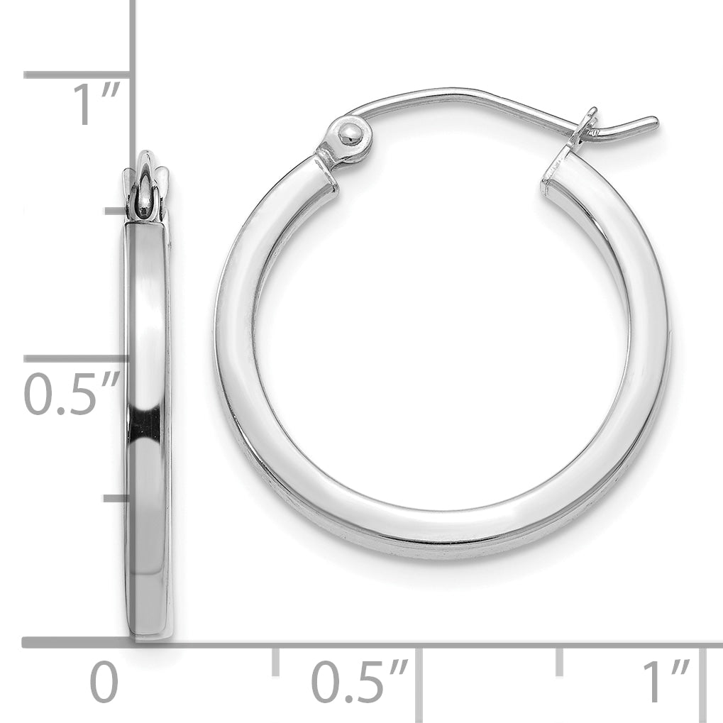 14k White Gold 2mm Square Tube Hoop Earrings