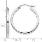 14k White Gold 2mm Square Tube Hoop Earrings