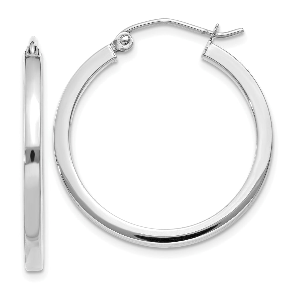 14k White Gold 2mm Square Tube Hoop Earrings