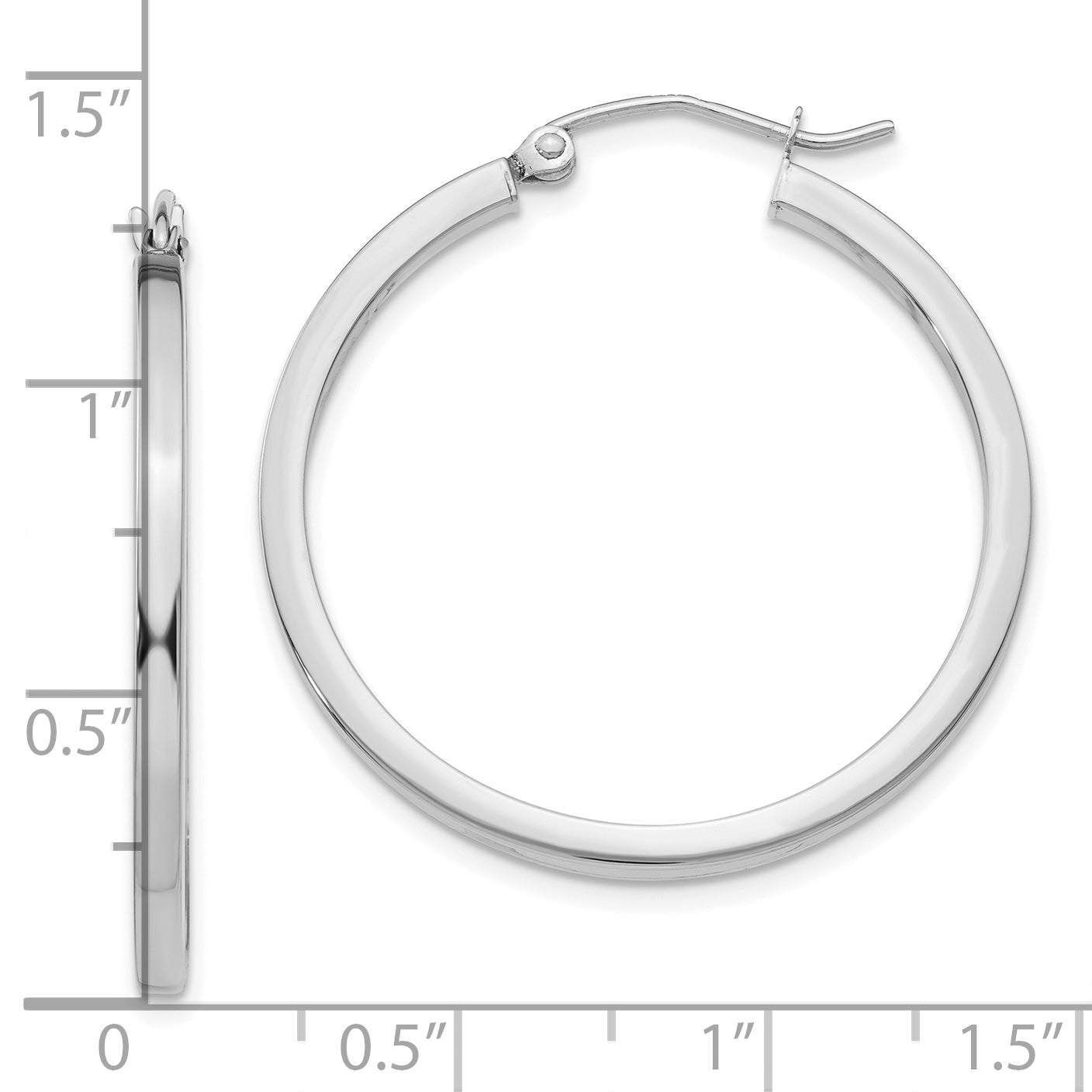14k White Gold 2mm Square Tube Hoop Earrings